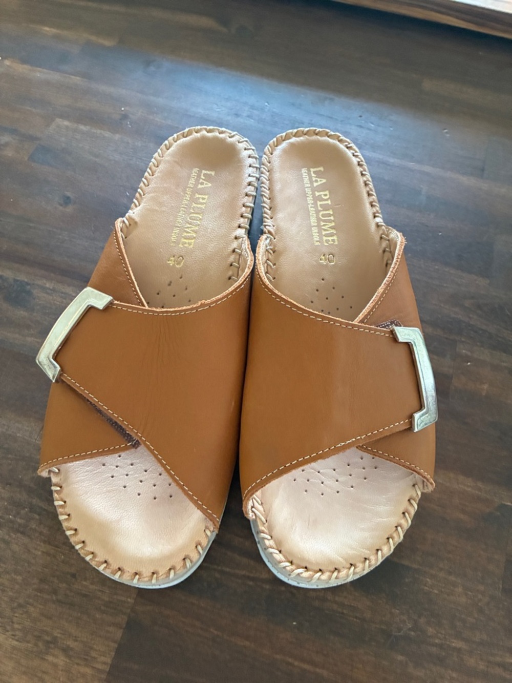 La Plume Agua Tan Slide Sandals with Buckle Detail - 40 (9-9.5)